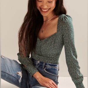 Abercrombie Long-Sleeve Button-Through V-Neck Blouse, Small, Floral, New, Unworn